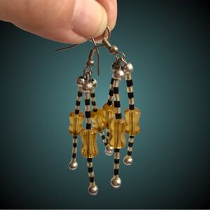 Vintage three strand glass & seed bead dangle earrings Czech-style